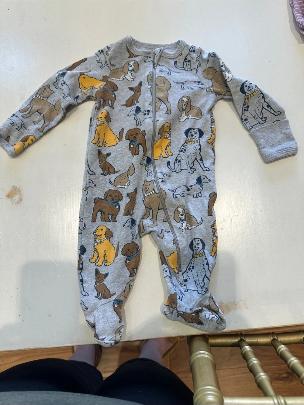 wonder nation Gray Dog Print Footed One-Piece